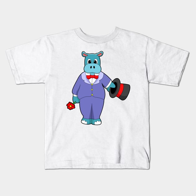 Hippo as Groom with Suit & Rose Kids T-Shirt by Markus Schnabel